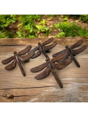 Four Dragonfly Napkin Ring Holders - Bronze Colored - Art Nouveau Style
